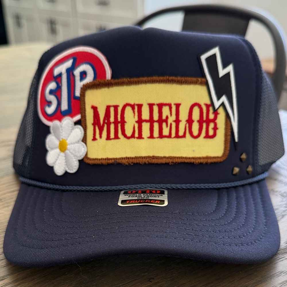 OTTO Navy Trucker Hat with Patches